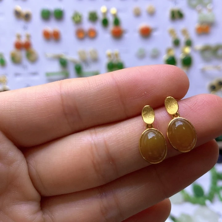 和田玉银S925镶嵌耳饰