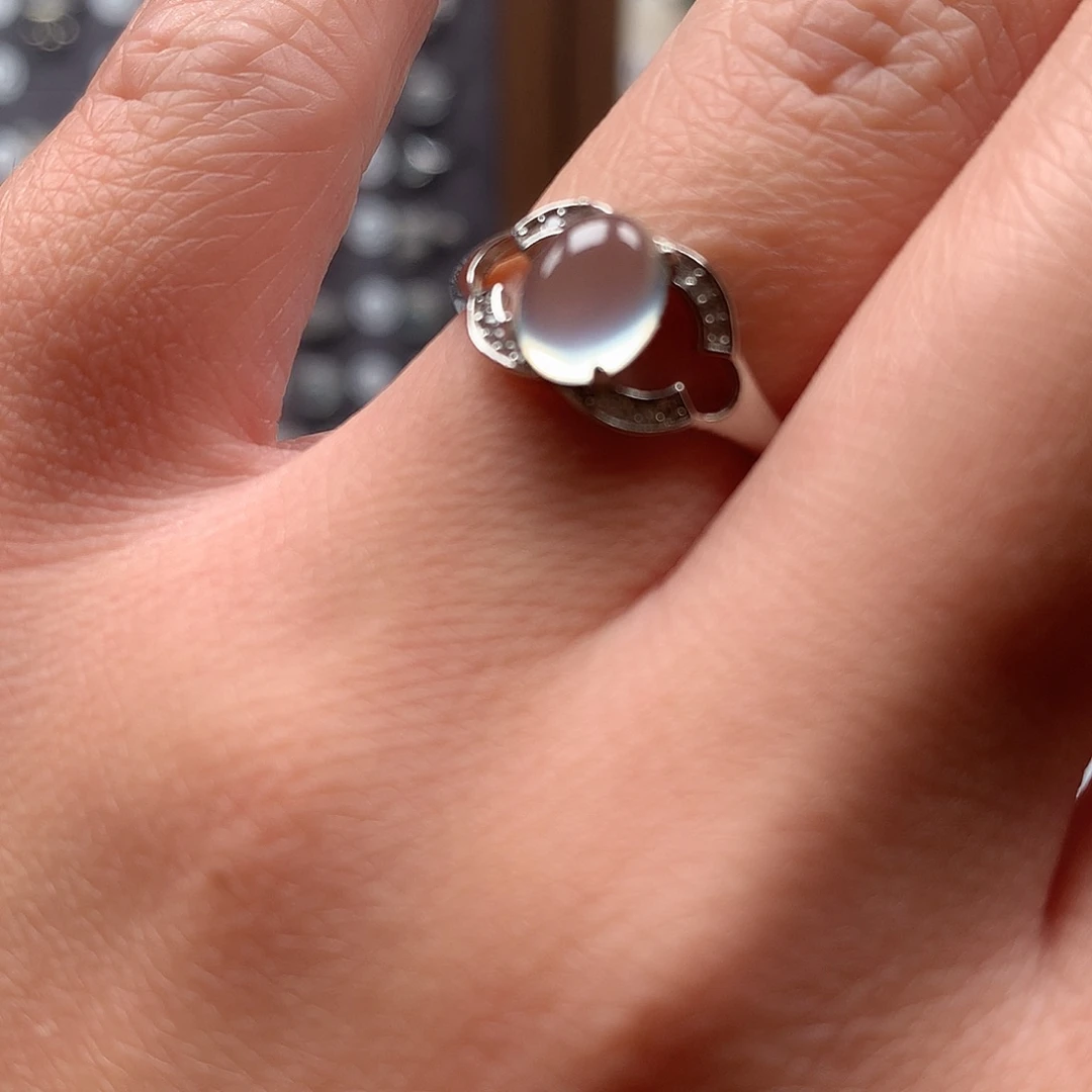 星***-蛇纹石玉银S925镶嵌戒指