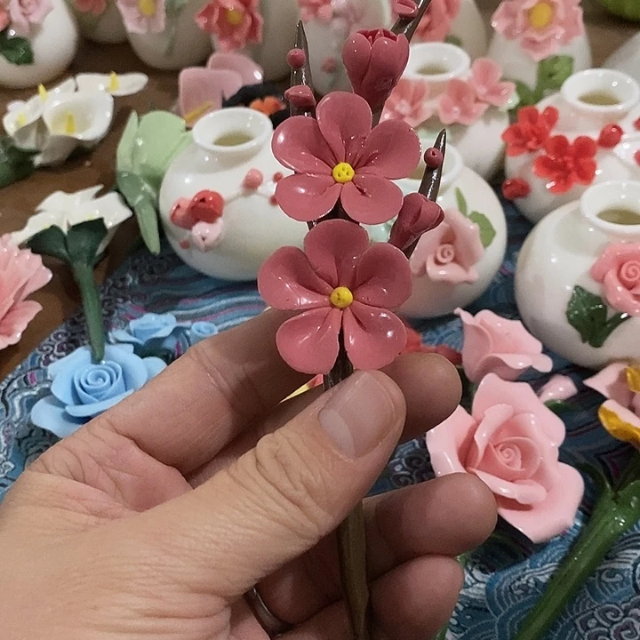 瓷片纯手工陶瓷花摆件瑕