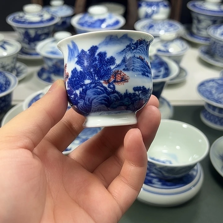 柴窑工笔山水高炉式杯