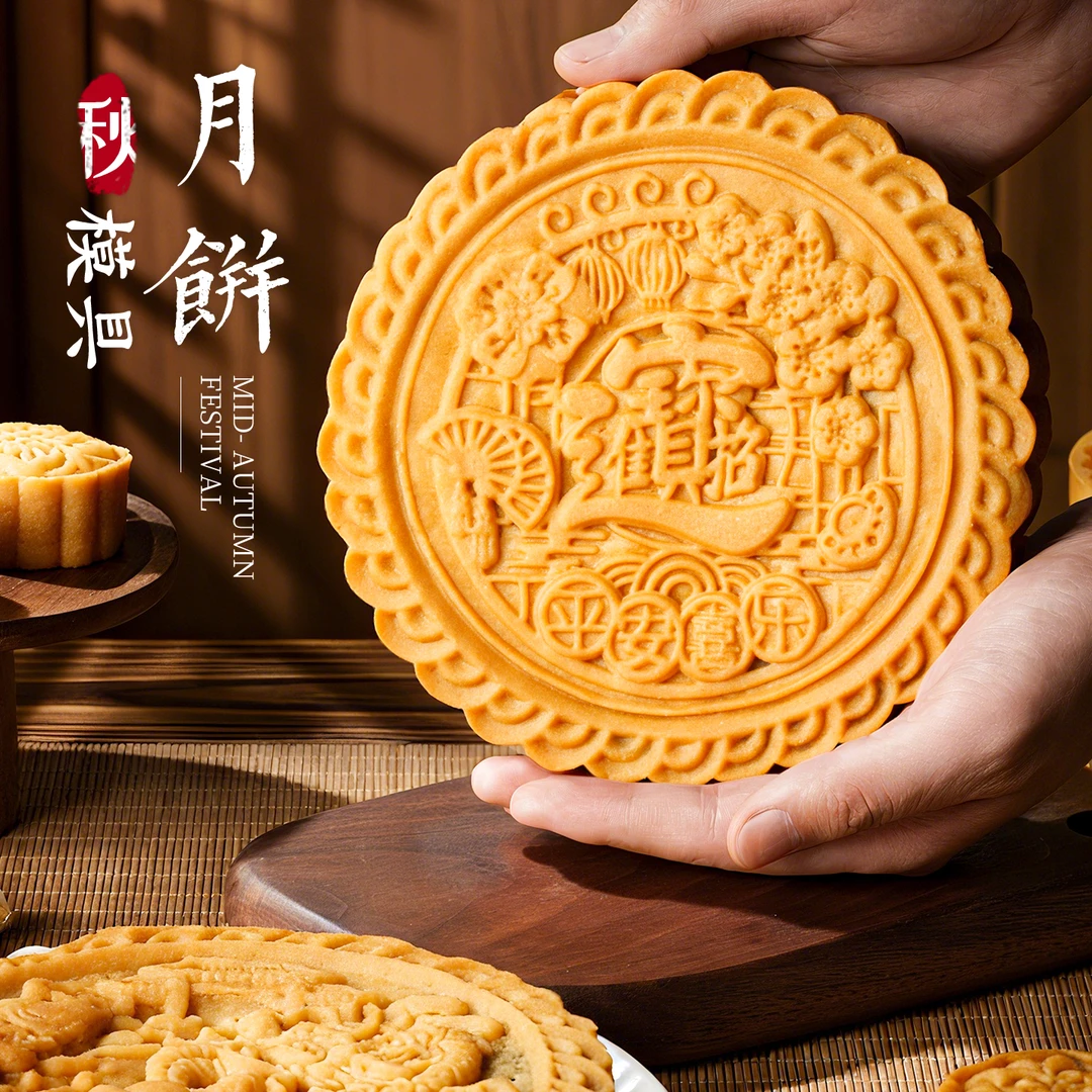 【单款招财进宝】500g新大月饼模具食品级中式手压老式中秋糕点印具