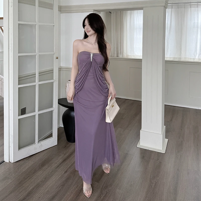 轻奢纯欲气质多穿高级紫抹胸连衣裙新款御姐修身显瘦优雅生日长裙