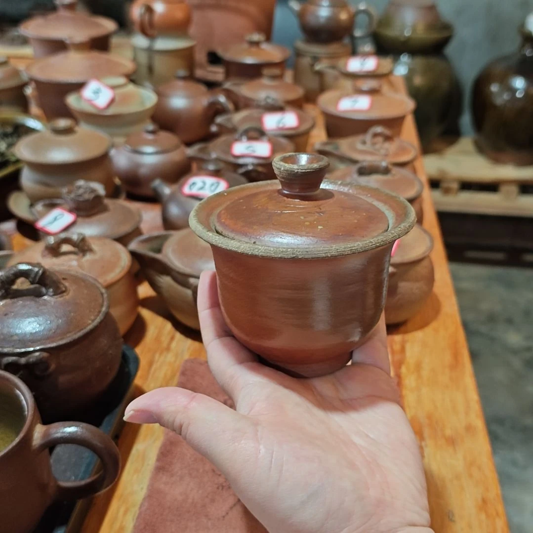 细陶二才盖碗微瑕