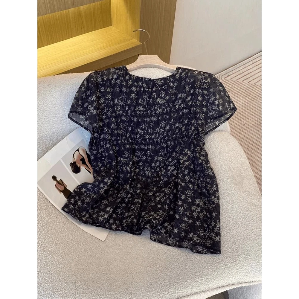 简直好看到炸！自留！碎花短袖衬衫女夏季别致漂亮小衫修身显瘦上衣