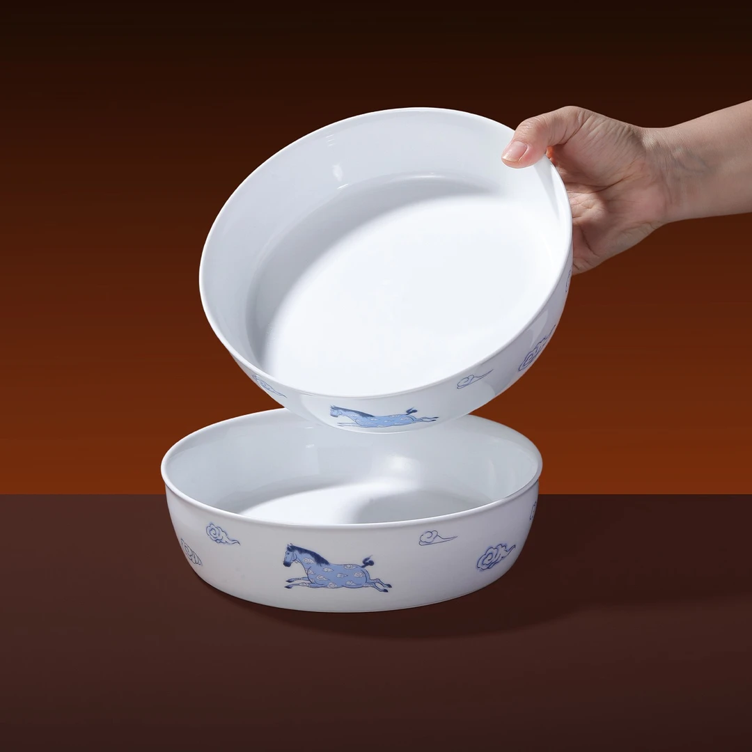 景德镇高温陶瓷高颜值碗盘餐具中式家用碗盘汤碗菜盘子自在遨游