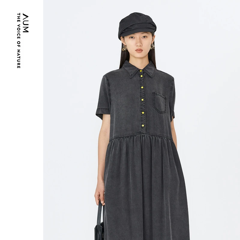 AUM夏季休闲复古牛仔显瘦设计师款宽松连衣裙M1DE28276