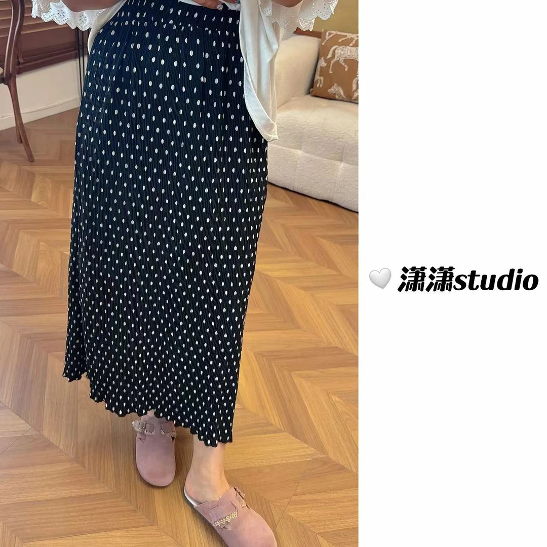 【褶皱波点裙】【超凉快】【超显瘦】潇潇自制松紧腰百搭波点裙XJ0037