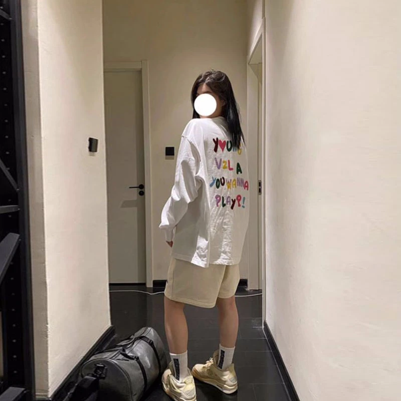 小众别致设计感白色打底衫上衣女春秋季潮牌美式宽松纯棉长袖T恤