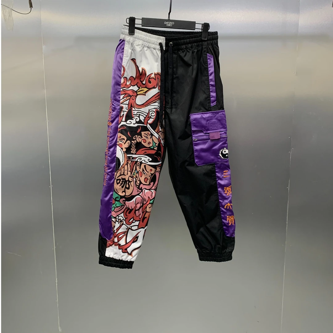 V09-71605-WOO裤腿哪吒印花潮流时尚直筒休闲裤