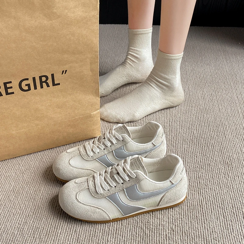 复古拼色平底德训鞋女2025年新款网面透气舒适轻便休闲运动阿甘鞋