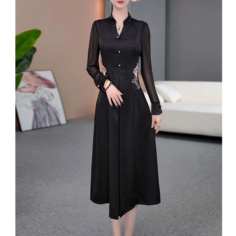 DBF-25A110AL 轻奢改良旗袍气质优雅气质刺绣连衣裙显瘦M-5XL