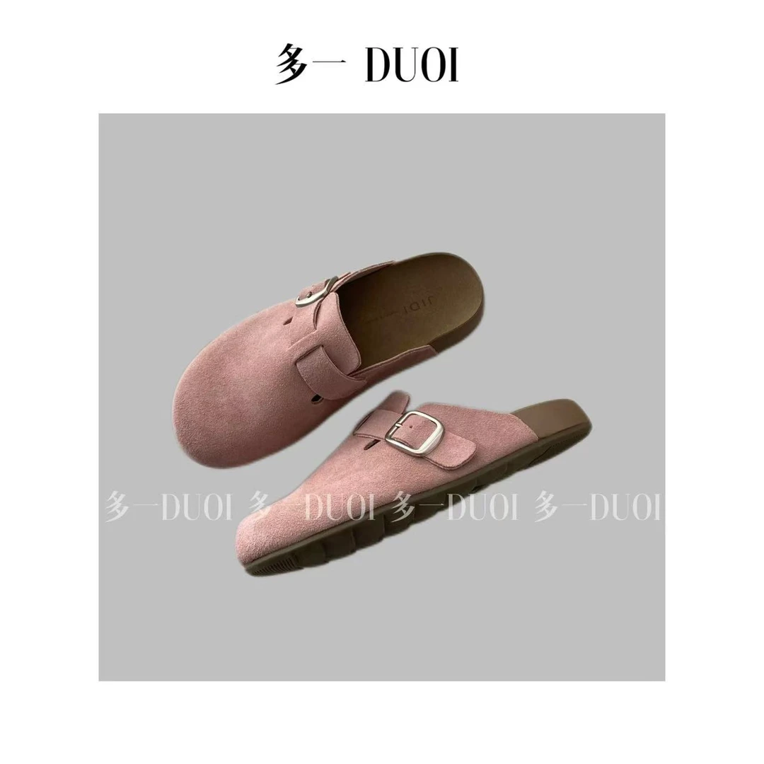多一“勃肯半拖”2025早春休闲复古圆头搭扣设计懒人一脚蹬半拖鞋