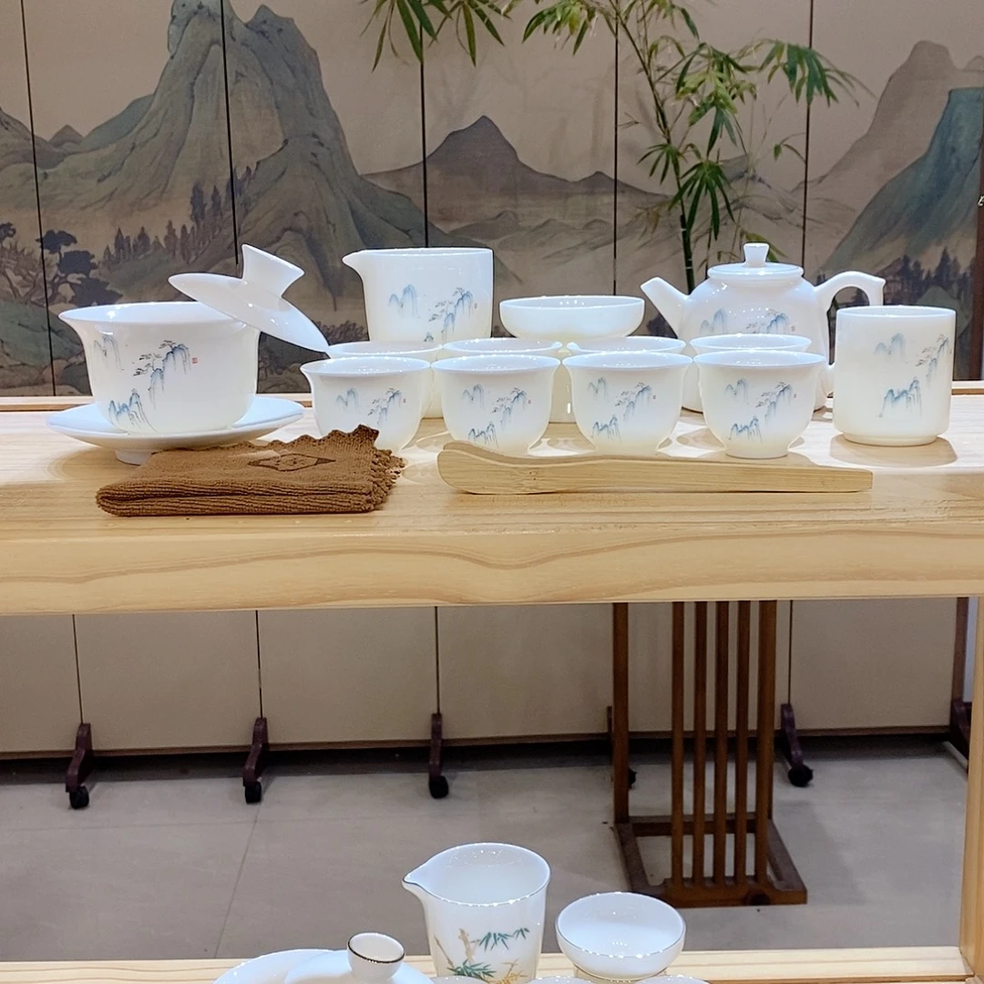 【墨城】羊脂玉瓷高山流水16头