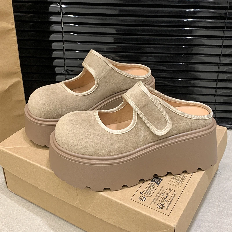 松糕底拖鞋欧洲站2025春季新款欧货博肯女鞋魔术贴外穿包头休闲拖