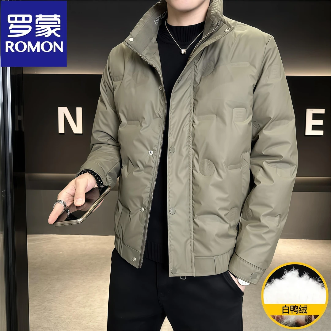 Romon/罗蒙冬季新款时尚保暖羽绒服男士休闲立领鸭绒防寒服外套潮