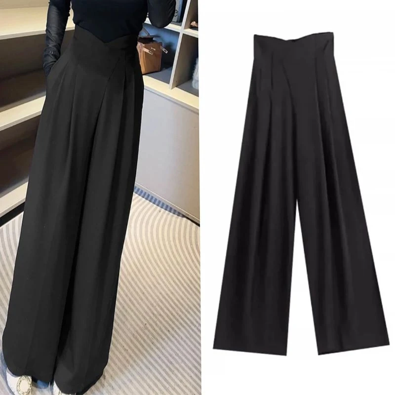 韩版显瘦气质高腰阔腿裤女2025春季新款高级感纯色休闲直筒长裤子