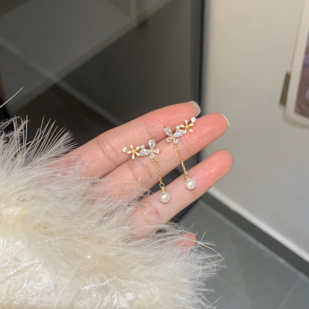 铜合金耳饰 AL2297 夏季花朵流苏耳环女轻奢小众设计感高级气质