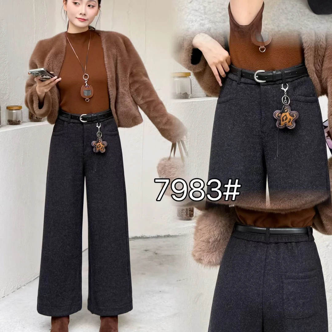 2025冬季新款加绒加厚百搭九分羊绒阔山本裤3897