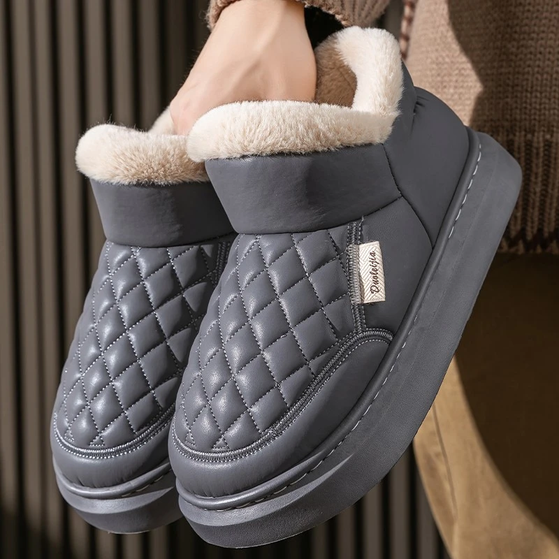 高帮棉鞋男款冬季厚底防滑加绒加厚保暖防水耐脏皮棉鞋男士户外穿