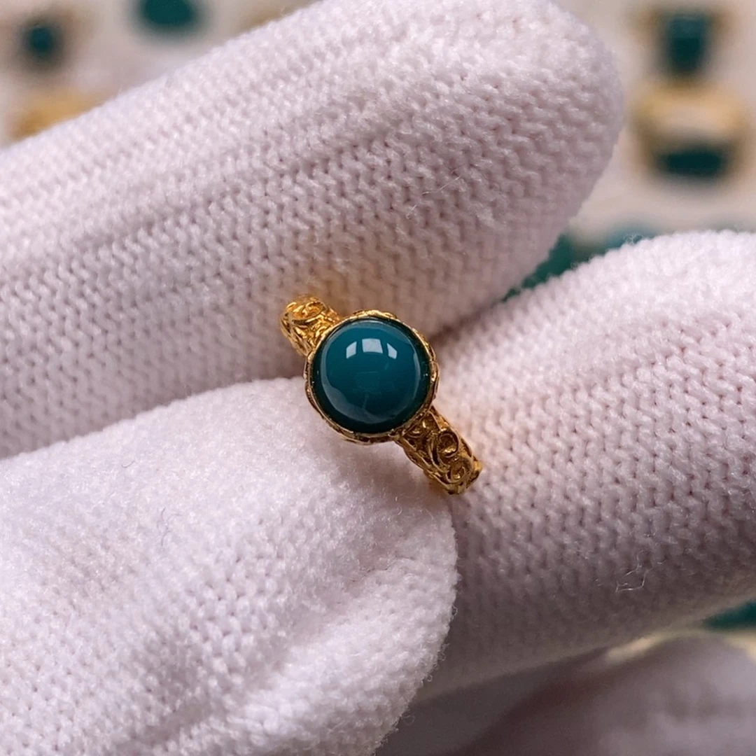 18K金镶嵌绿松石卡环Aa934//8+mm