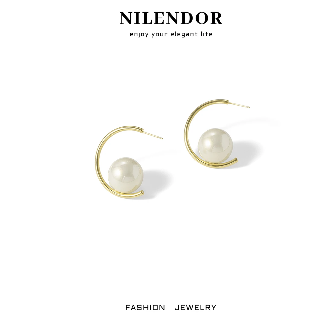 铜合金仿珍珠耳饰 ES-613时尚大珠珠C字耳环百搭耳饰