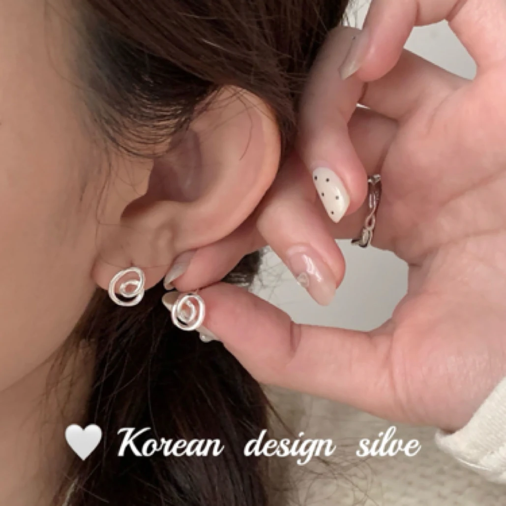 925银耳饰 画圈爱心耳钉 韩版风小众设计银饰品简约女百搭ins风
