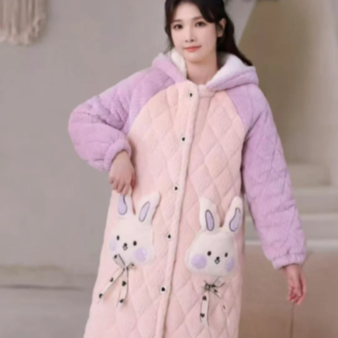712款粉紫拼接保暖冬季加厚家居服套装时尚