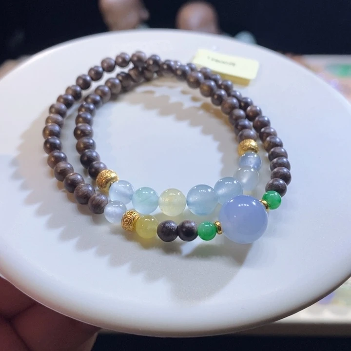 翡翠18K金镶嵌吊坠(不含链)翡翠特色双圈手串