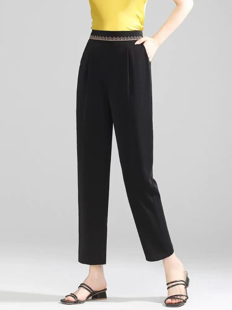 舒适薄款高腰休闲裤高腰修身长裤时尚百搭夏款