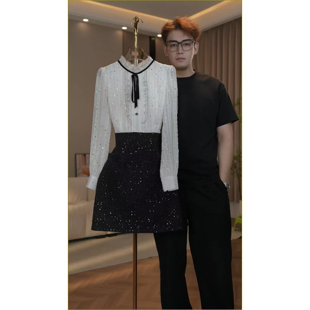 【现货 下午发】6865品牌女装气质长袖蕾丝连衣裙