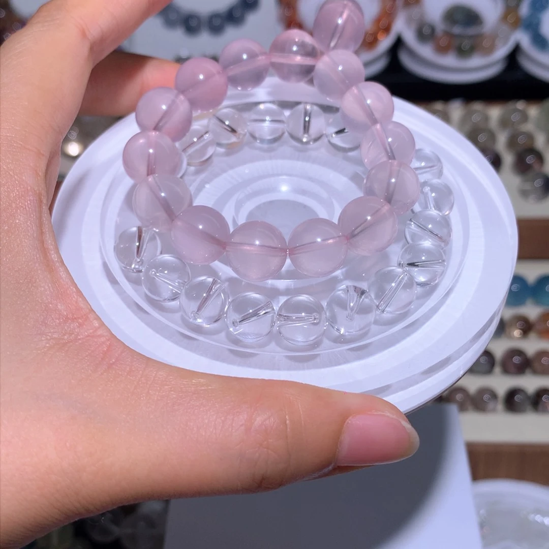 水晶手串未镶嵌夕*白水粉晶