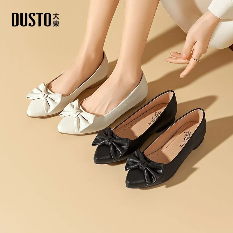 大东2025秋季新款甜美风低跟方跟单鞋尖头浅口鞋女蝴蝶结女鞋3119