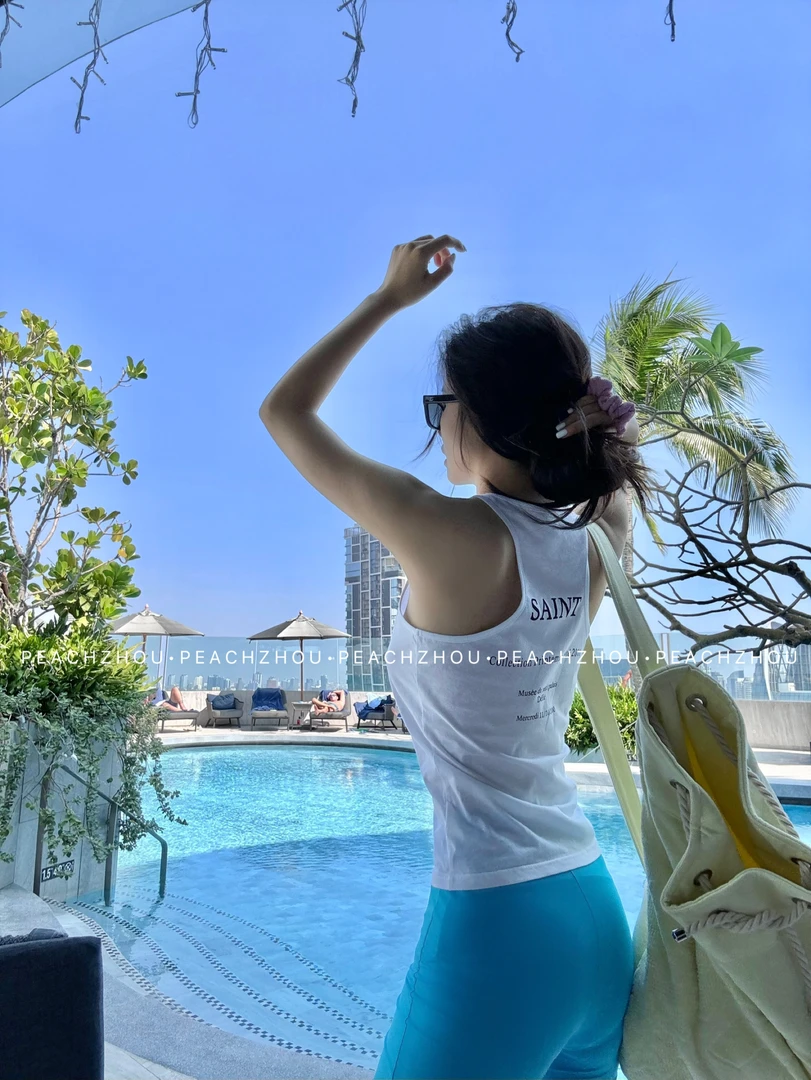 『PEACHZHOU』标语字母印花纯棉工字背心休闲百搭慵懒无袖吊带上衣