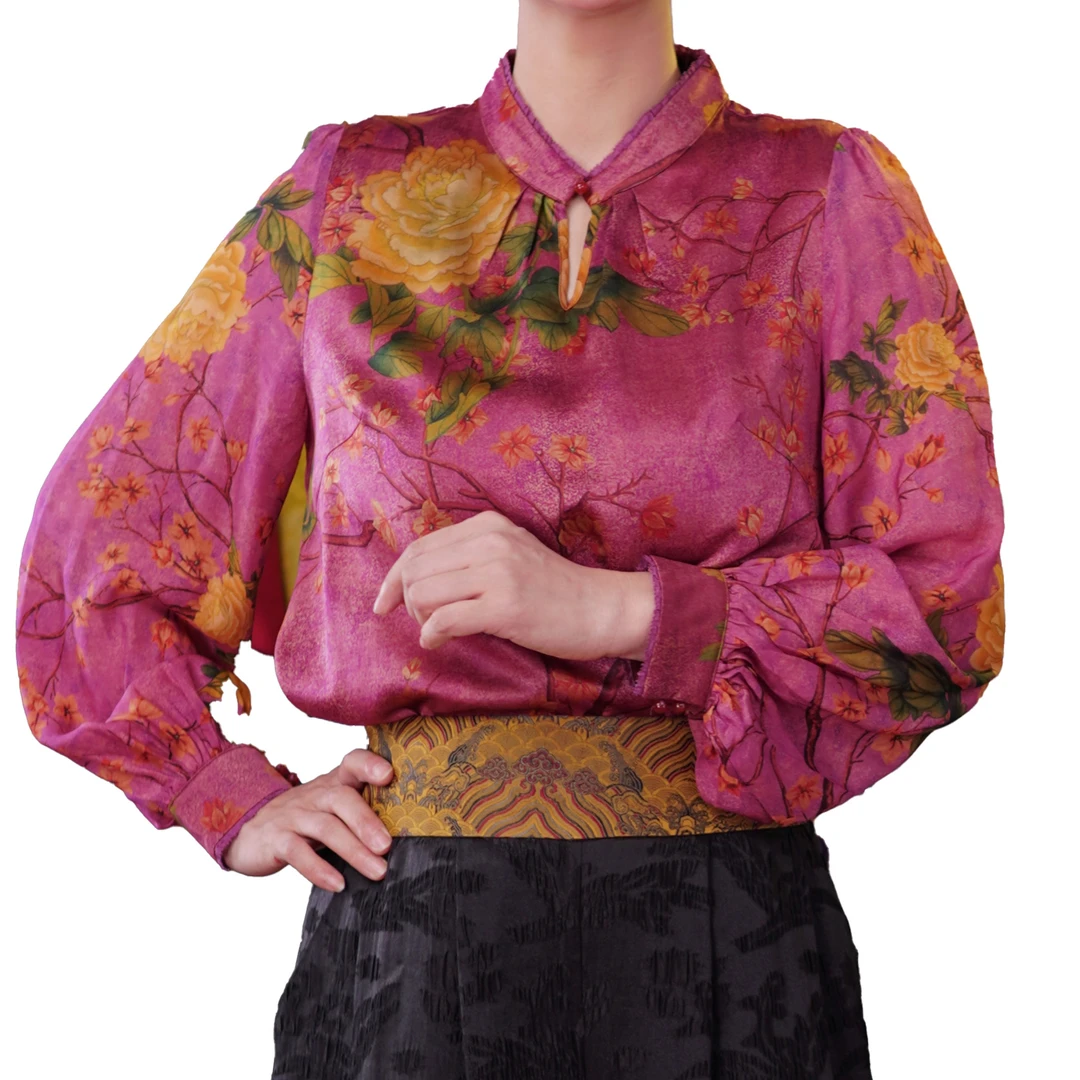 【非遗顺德香云纱】 湖丝重缎国风上衣 |100%桑蚕丝新中式女装8195