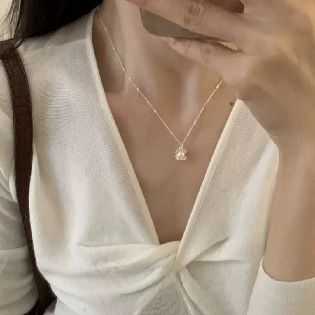 铜合金仿珍珠吊坠 轻奢贝壳珍珠百搭款锁骨链气质精致项链