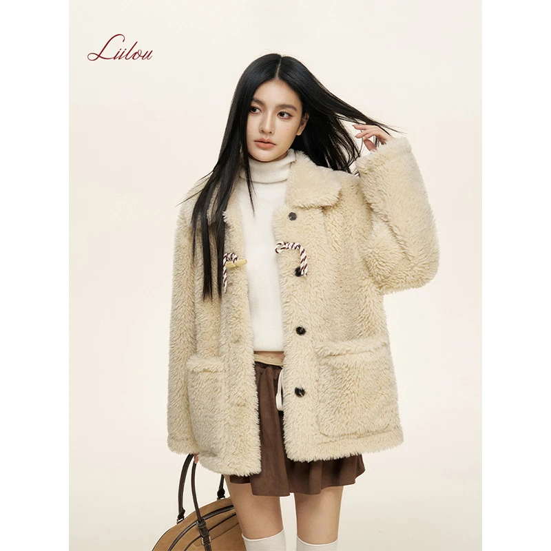 【雪宝粉丝专享】Liilou 24aw 绒化入冬撞色牛角扣翻领皮毛一体外套