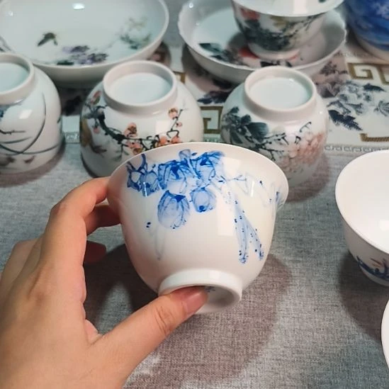 陶瓷景德镇釉下盖碗微瑕丝瓜