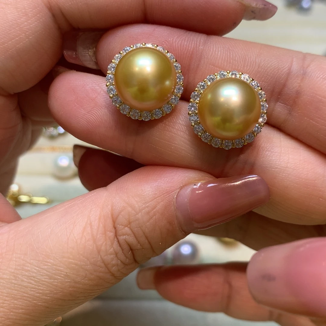 海水珍珠耳饰银S925镶嵌