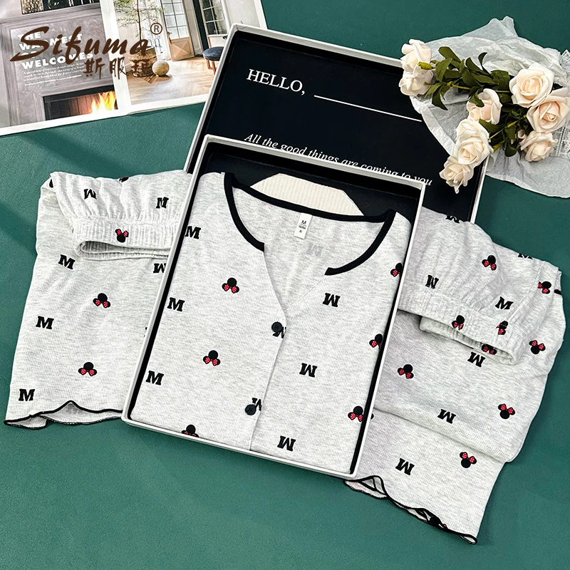 Sifuma/斯服玛《米奇》再生纤维高定短袖长裤三件套睡衣家居服女