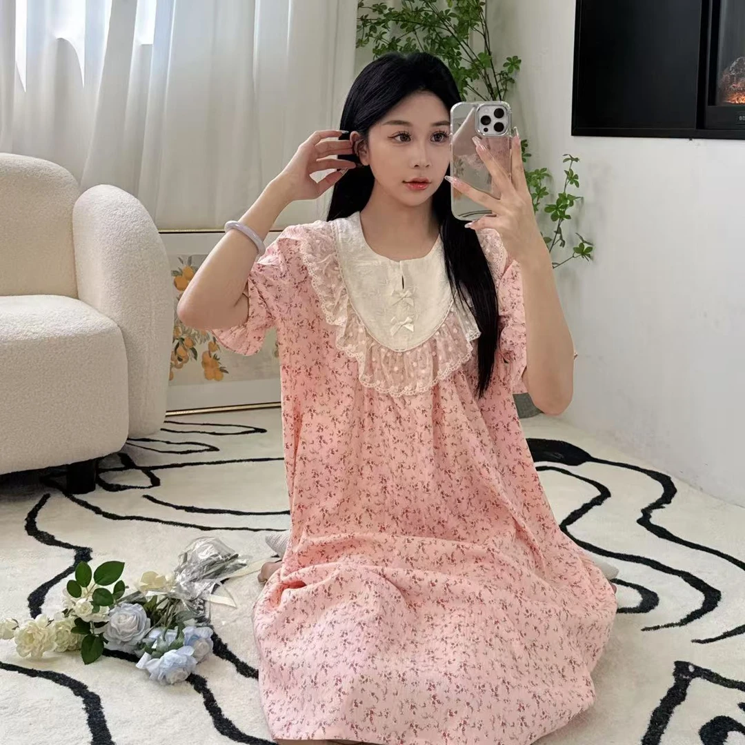 2025新款爆款短袖睡裙女士公主风夏季薄款休闲宽松可外穿家居服