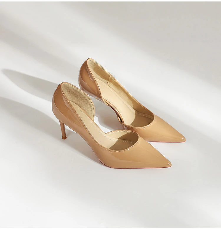 新款2024秋季气质大码高级感不累脚侧空裸色细高跟鞋女
