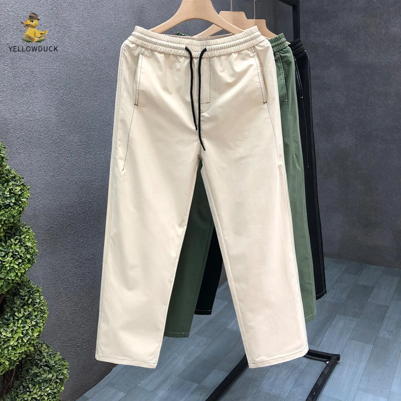 走明线杏色高街裤子男款爆款直筒宽松休闲裤2025新款男士百搭长裤