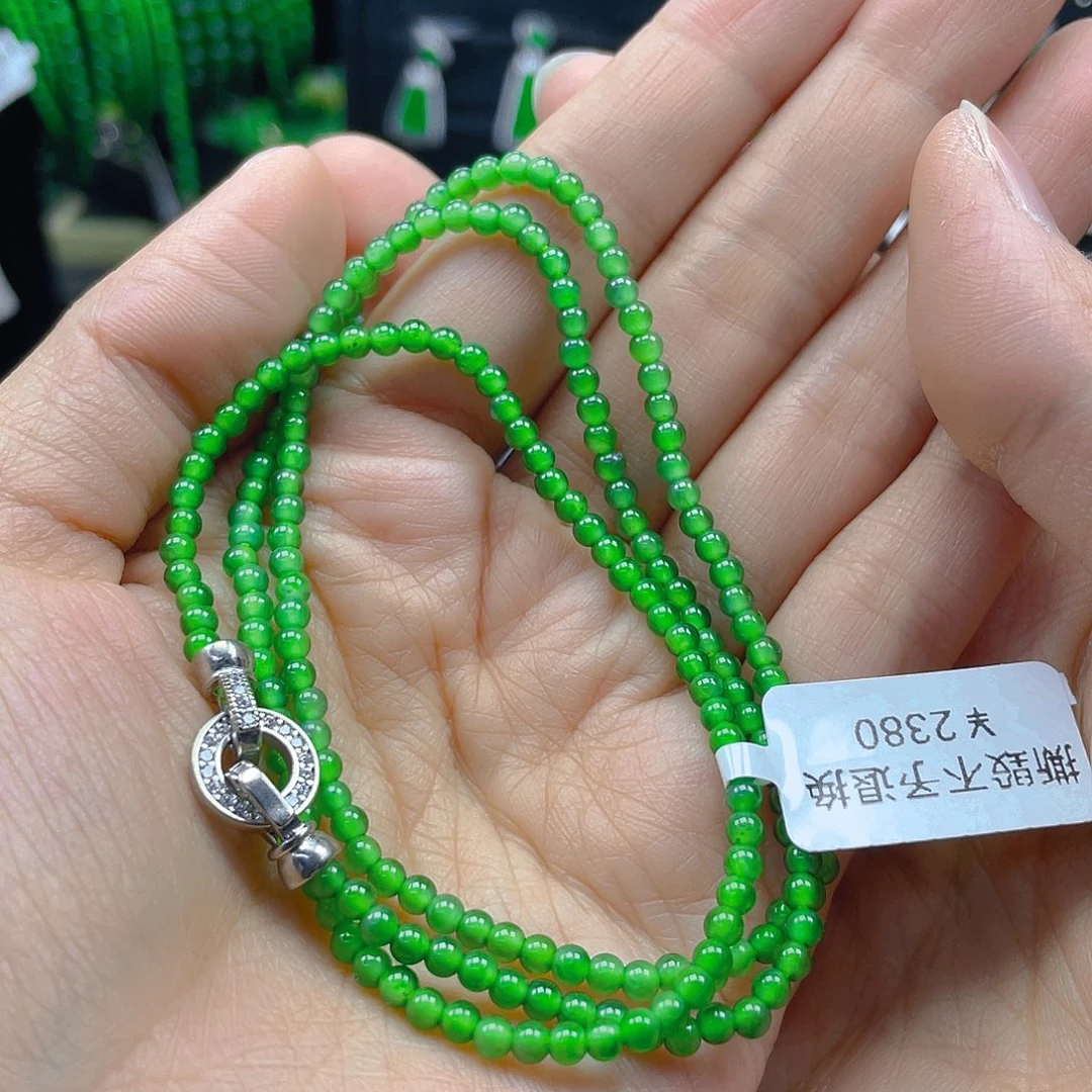 翡翠手串未镶嵌天然A货翡翠卡3阳绿