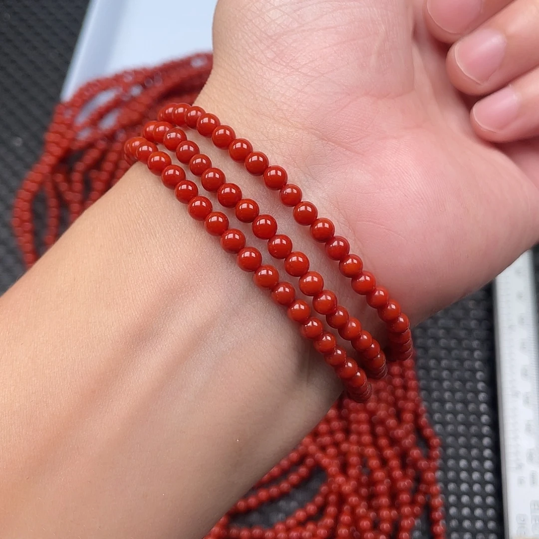 南红玛瑙未镶嵌4mm柿子红圆珠三圈