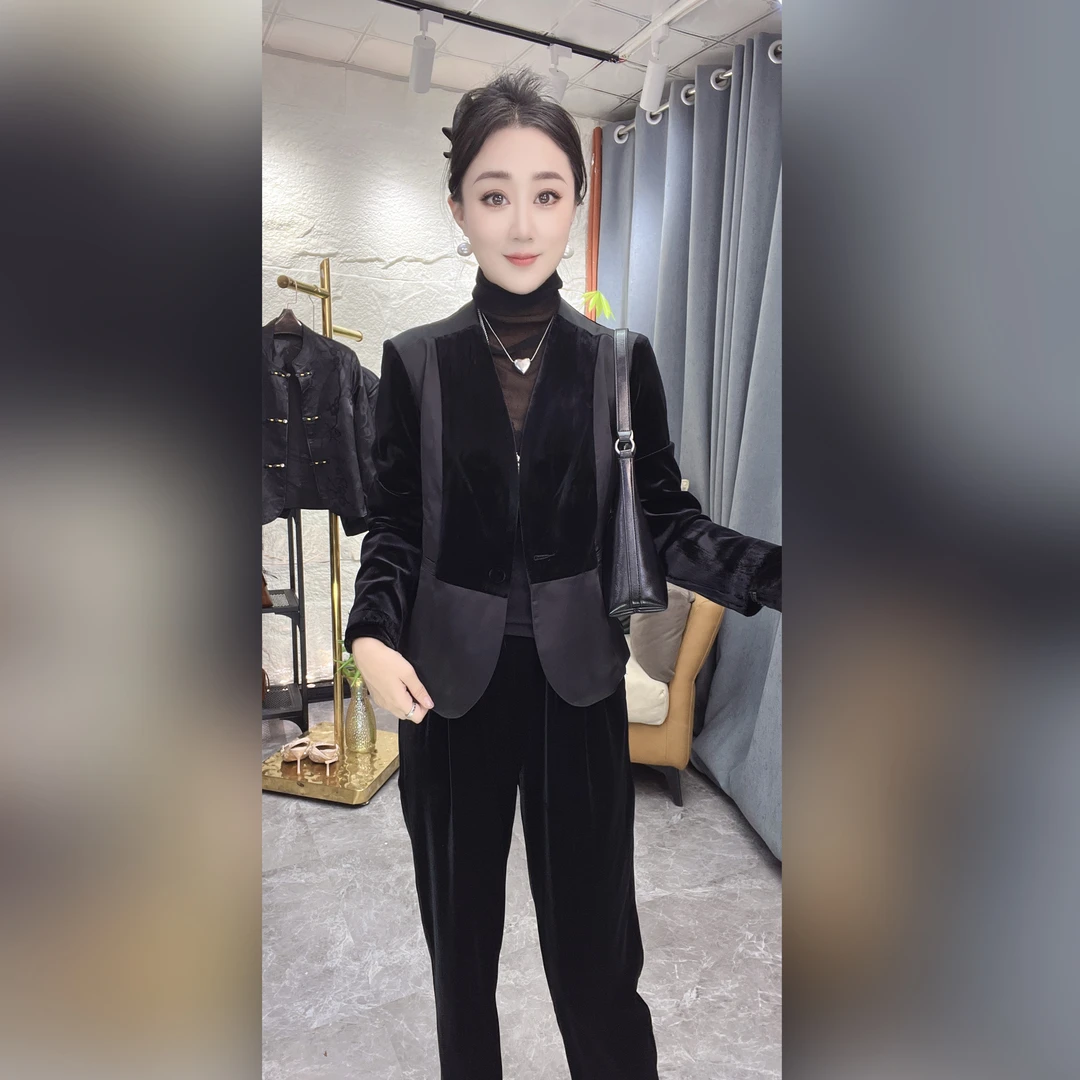 6003）2025件雪颖家爆款外套女天鹅绒高级感修身气质时尚外套名媛