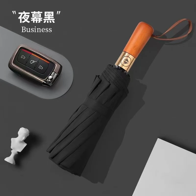 实木柄抗风全自动雨伞折叠伞结实防特大暴雨加固大号晴雨防晒伞