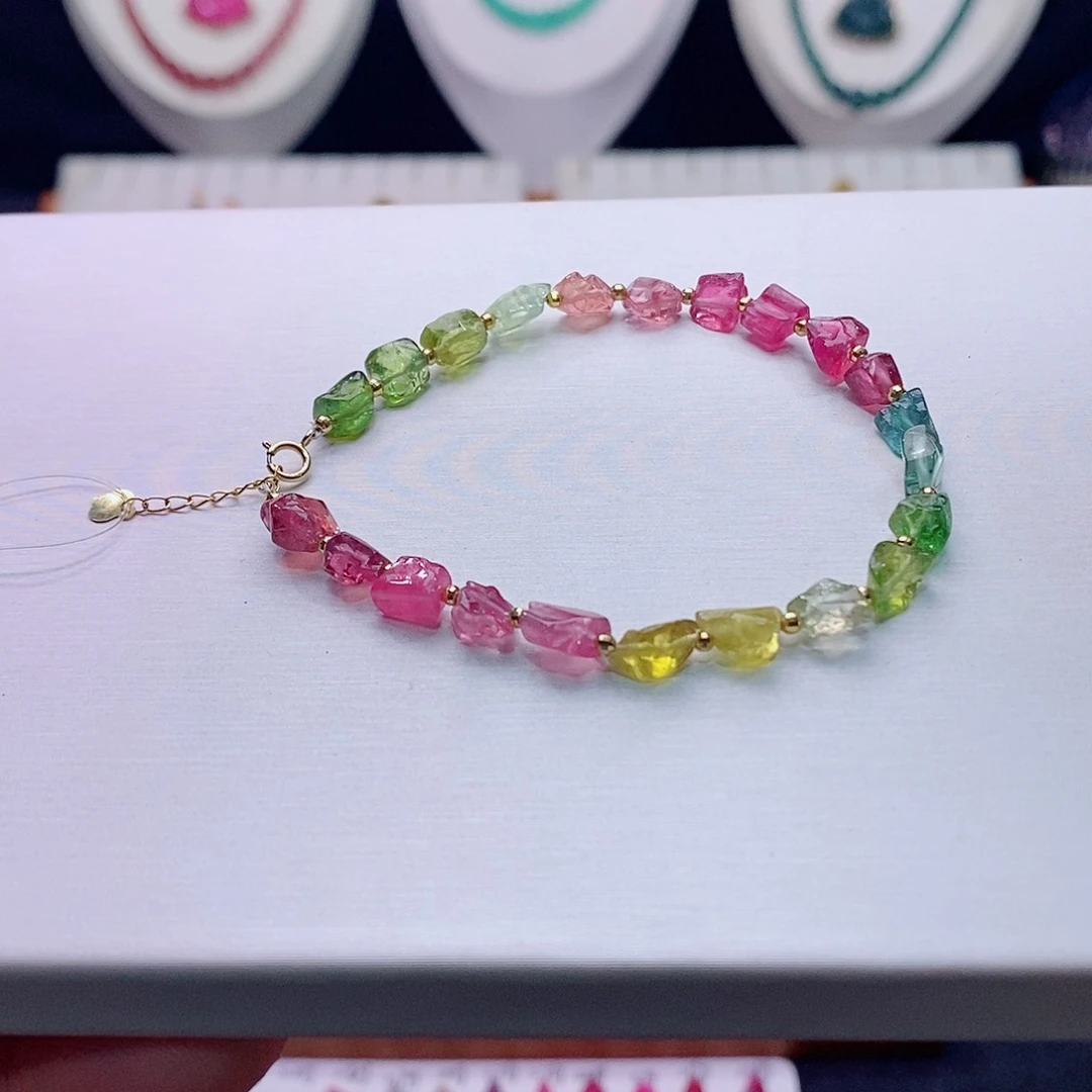 碧玺手链18K金镶嵌七***灵碧玺手链