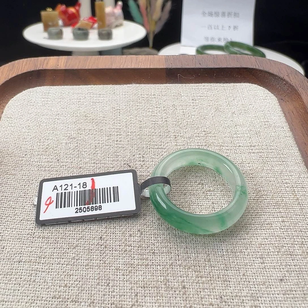 和田玉（糖玉）9K金镶嵌戒指K86非洲翠圆条17.3 不退换