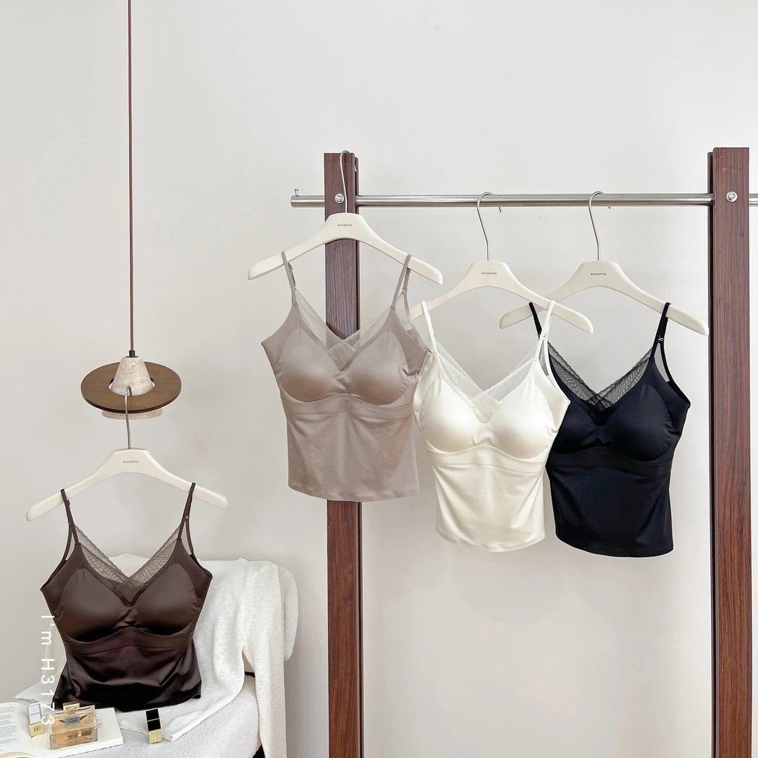 远哥 油光缎面莫代尔蚕丝养肤交叉网纱美背吊带H3173