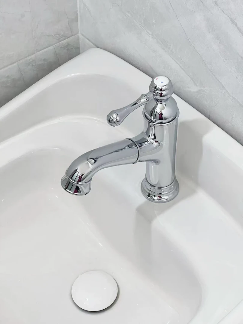 黄铜抽拉起泡节水龙头卫生间水龙头洗手台洗漱台面盆银色不锈钢色